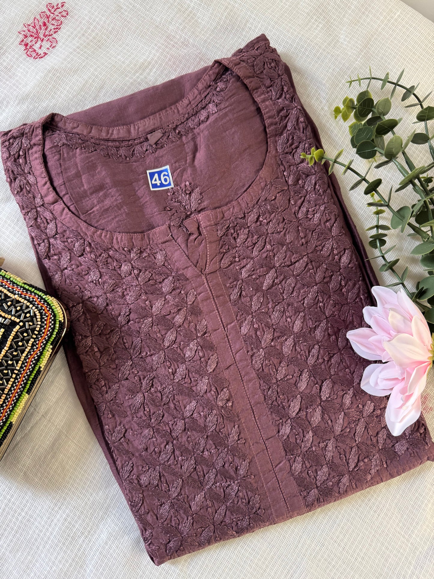 RAESHA Chanderi Cotton Kurti - Brown