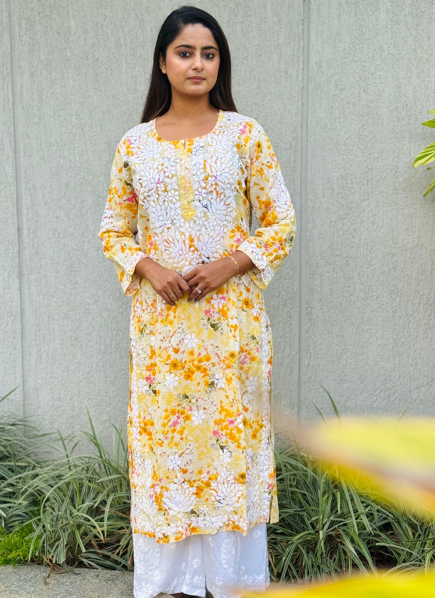 SARA Mul Kurti - Yellow Floral