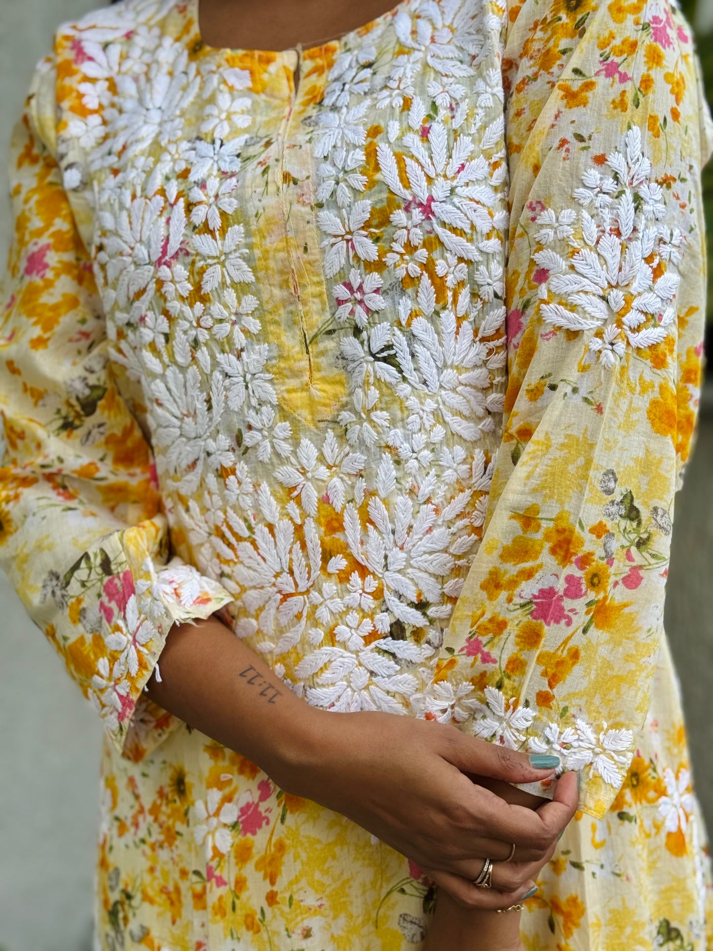SARA Mul Kurti - Yellow Floral