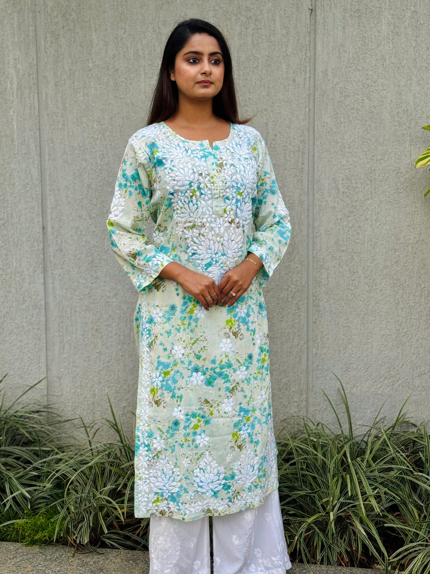 SARA Mul Kurti - Green Floral