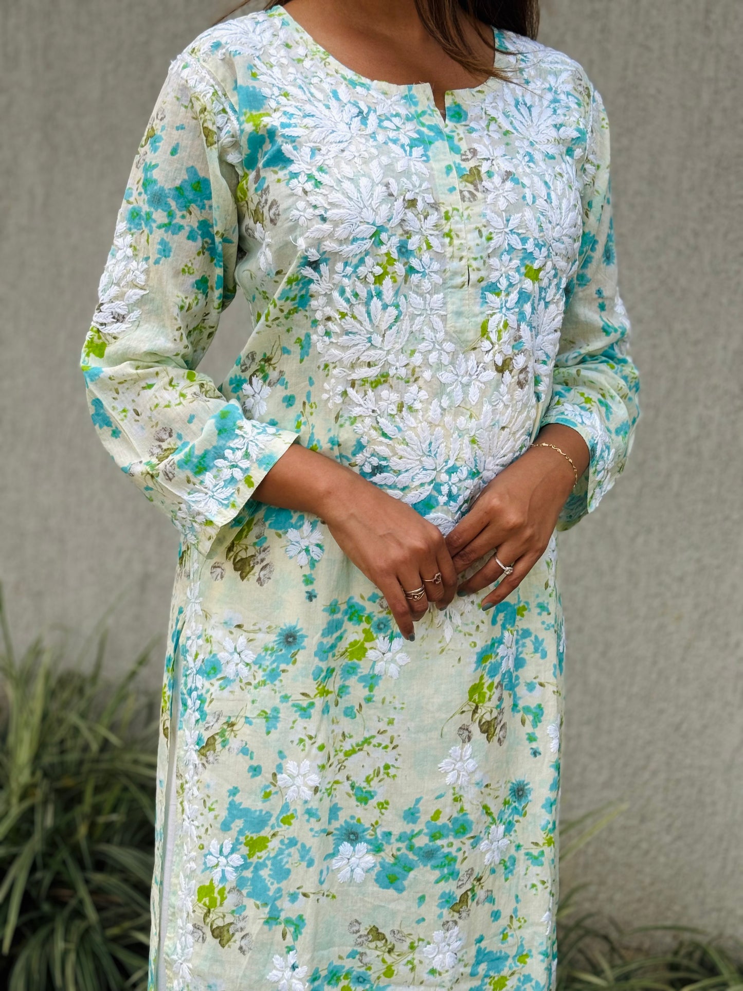 SARA Mul Kurti - Green Floral