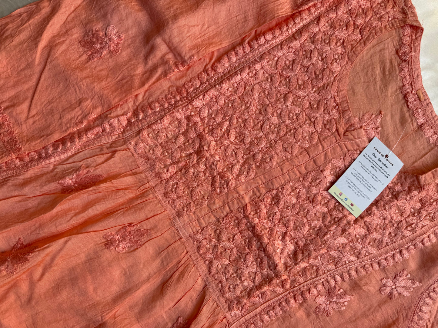 RAESHA Chanderi Cotton Kurti - Dark Peach