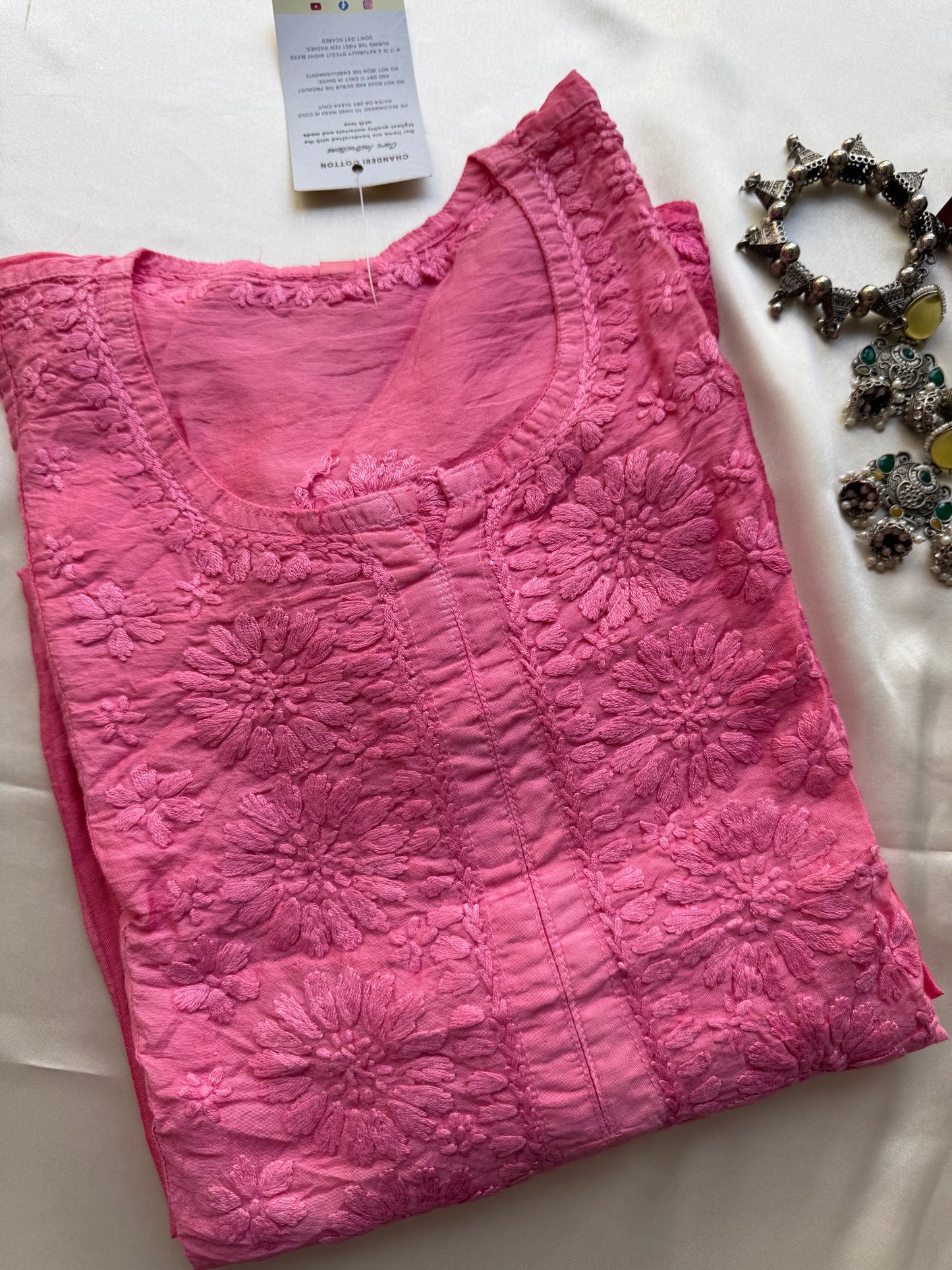 RAESHA Chanderi Cotton Kurti - Dark Pink