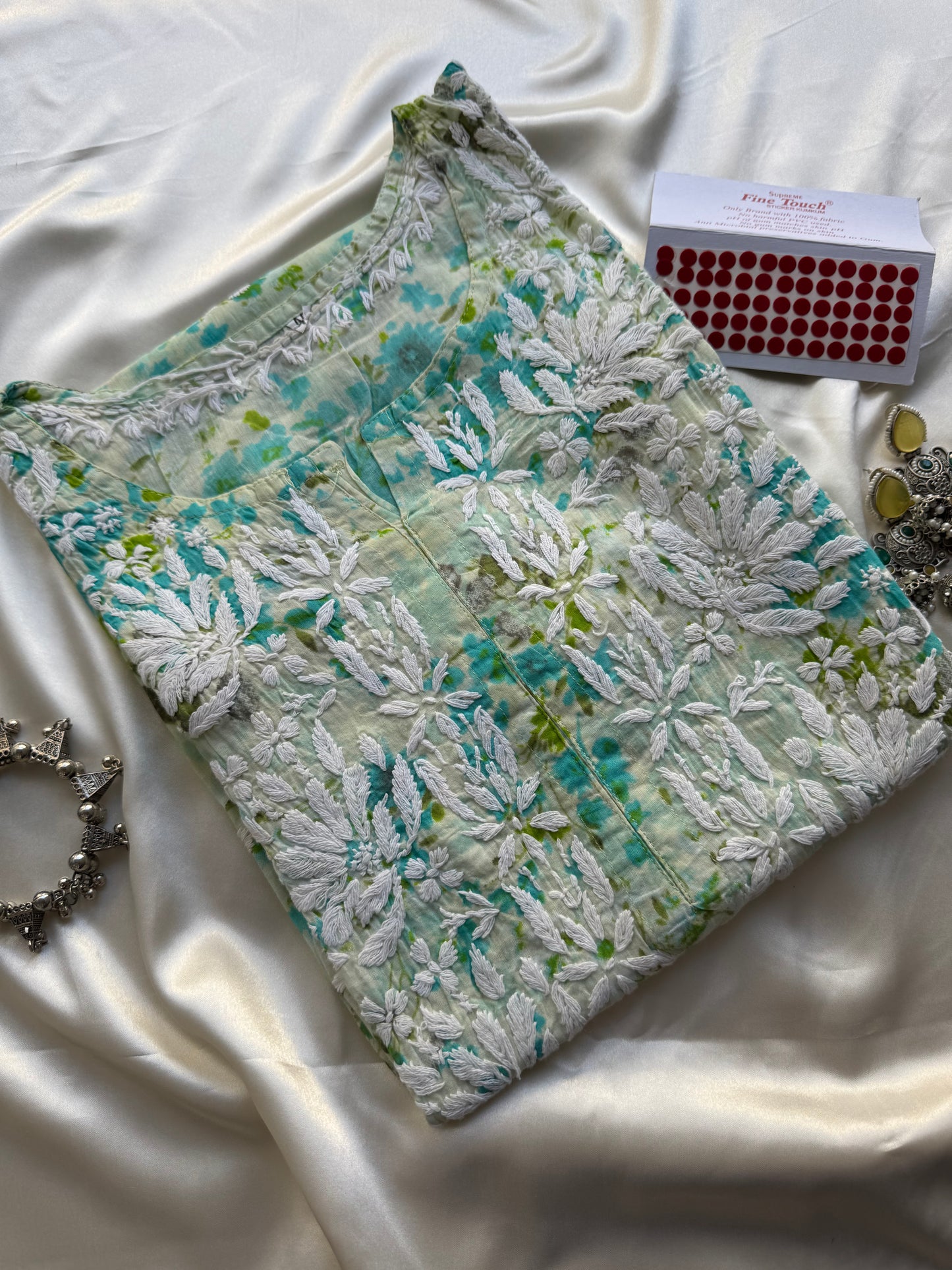 SARA Mul Kurti - Green Floral