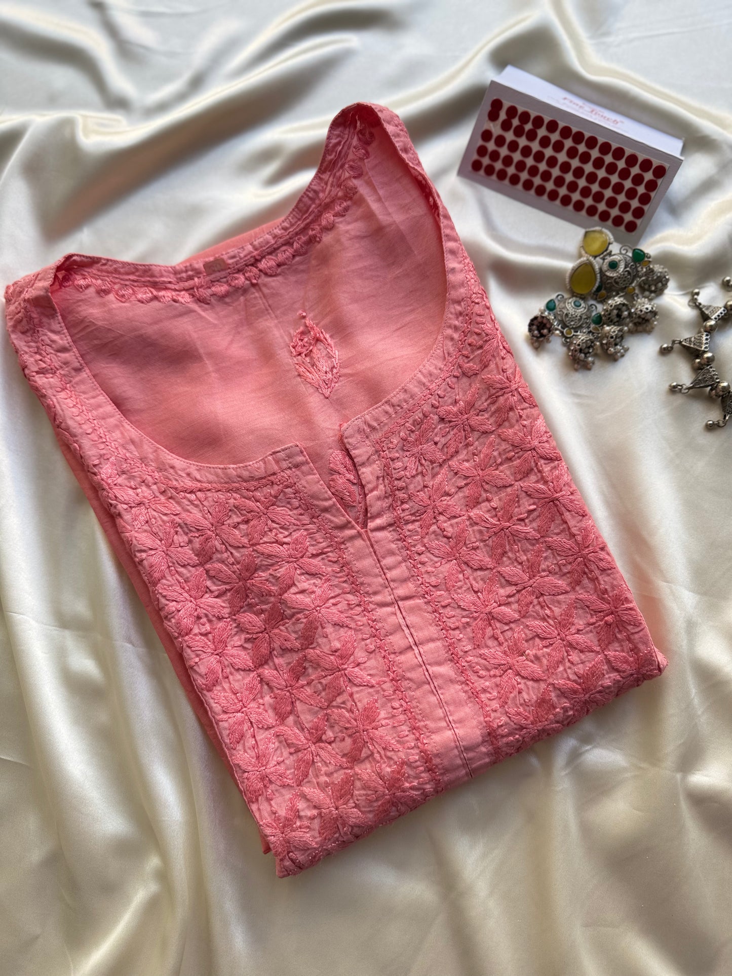 RAESHA Chanderi Cotton Kurti - Peachy Pink