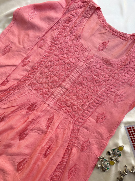 RAESHA Chanderi Cotton Kurti -  Peachy Pink