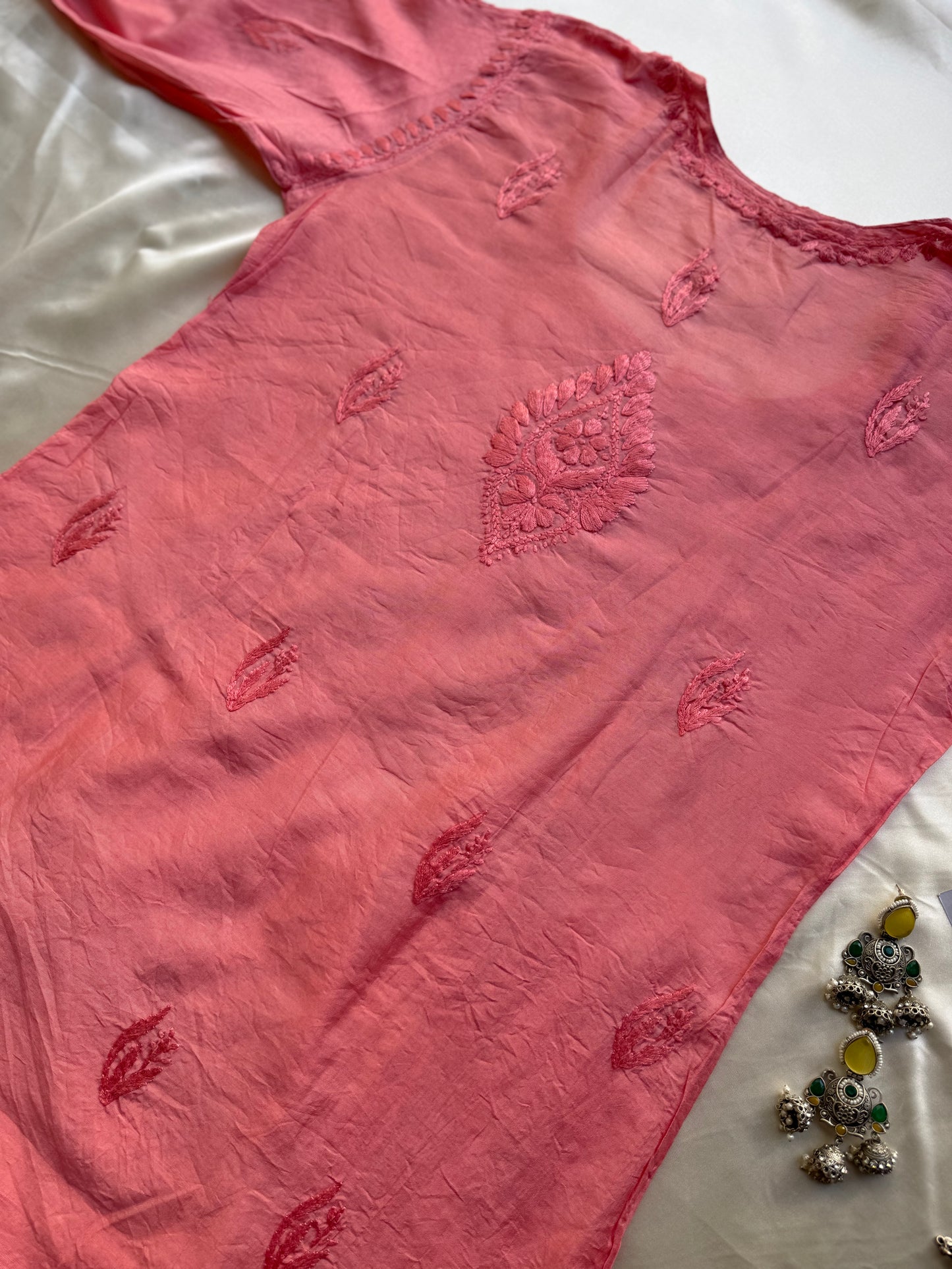 RAESHA Chanderi Cotton Kurti - Peachy Pink