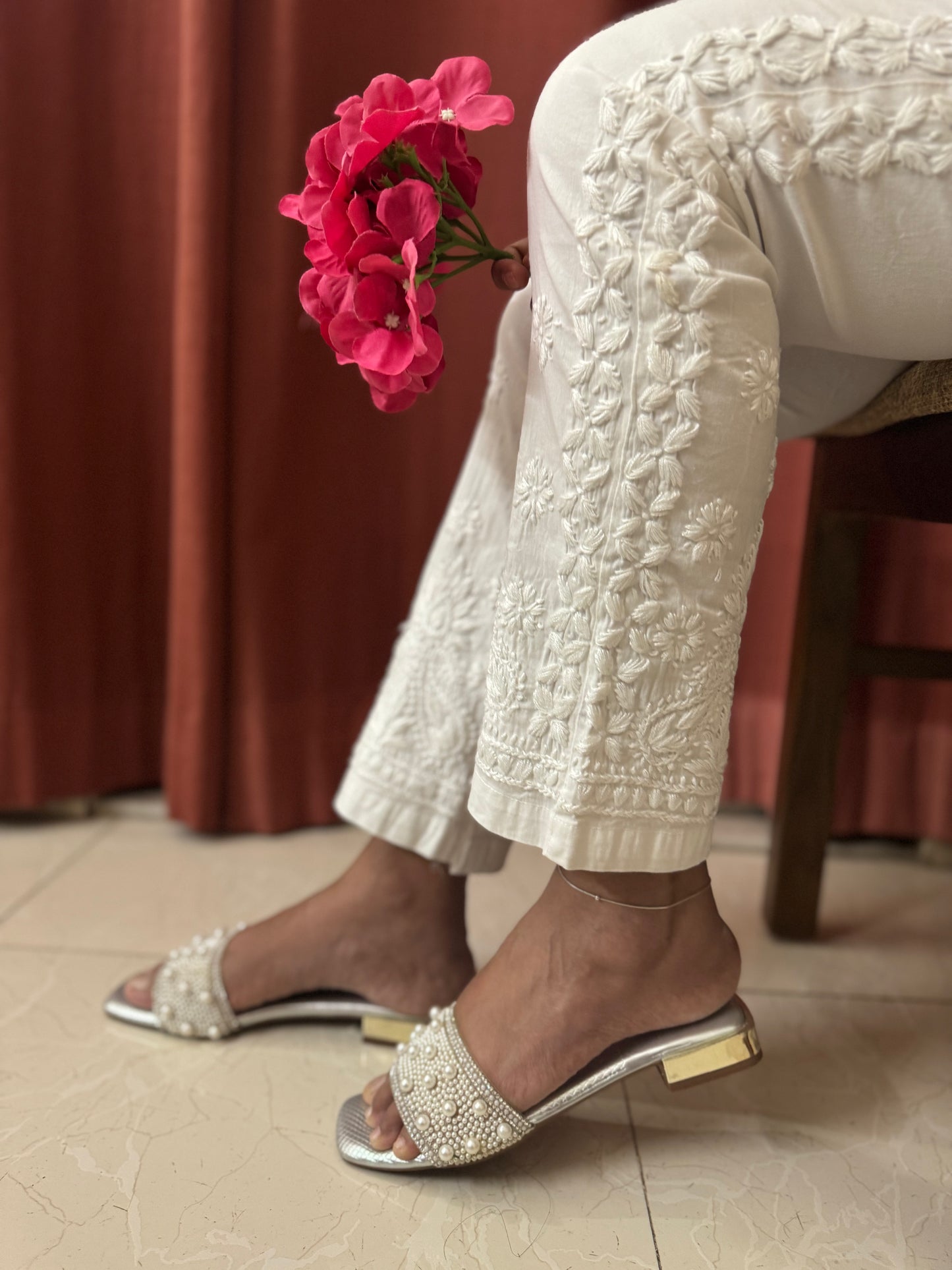 White Cotton Lycra Stretchable Pant