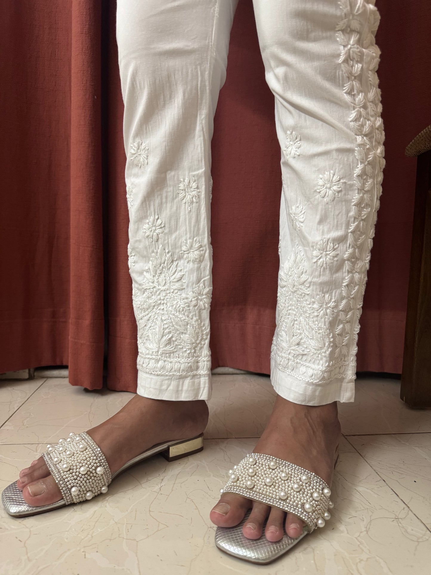 White Cotton Lycra Stretchable Pant