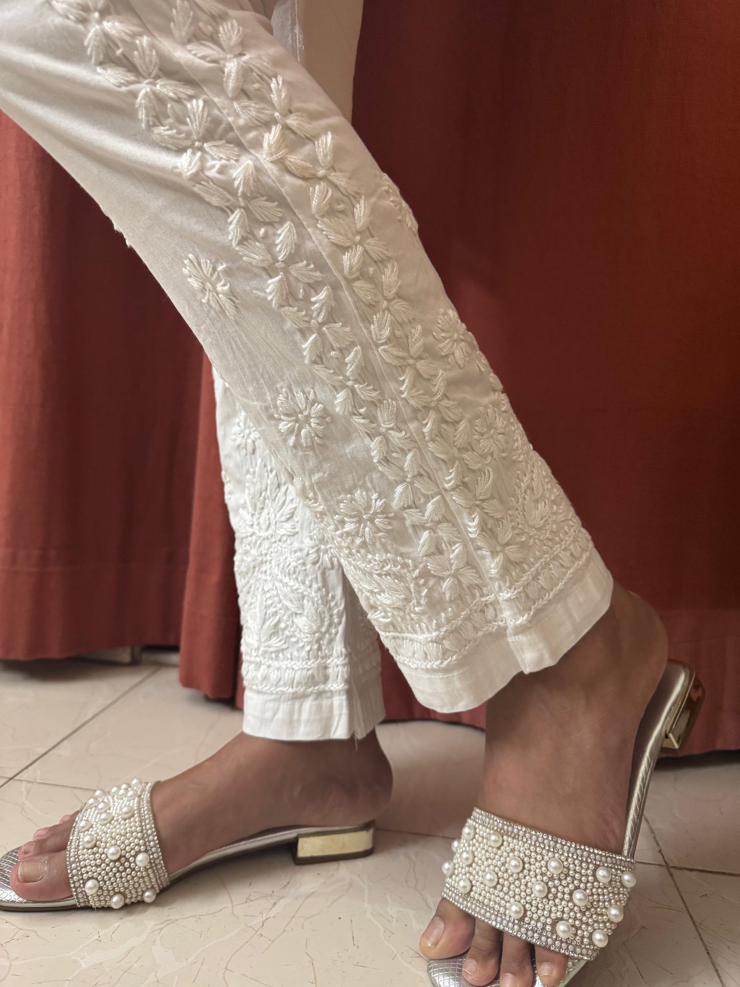White Cotton Lycra Stretchable Pant