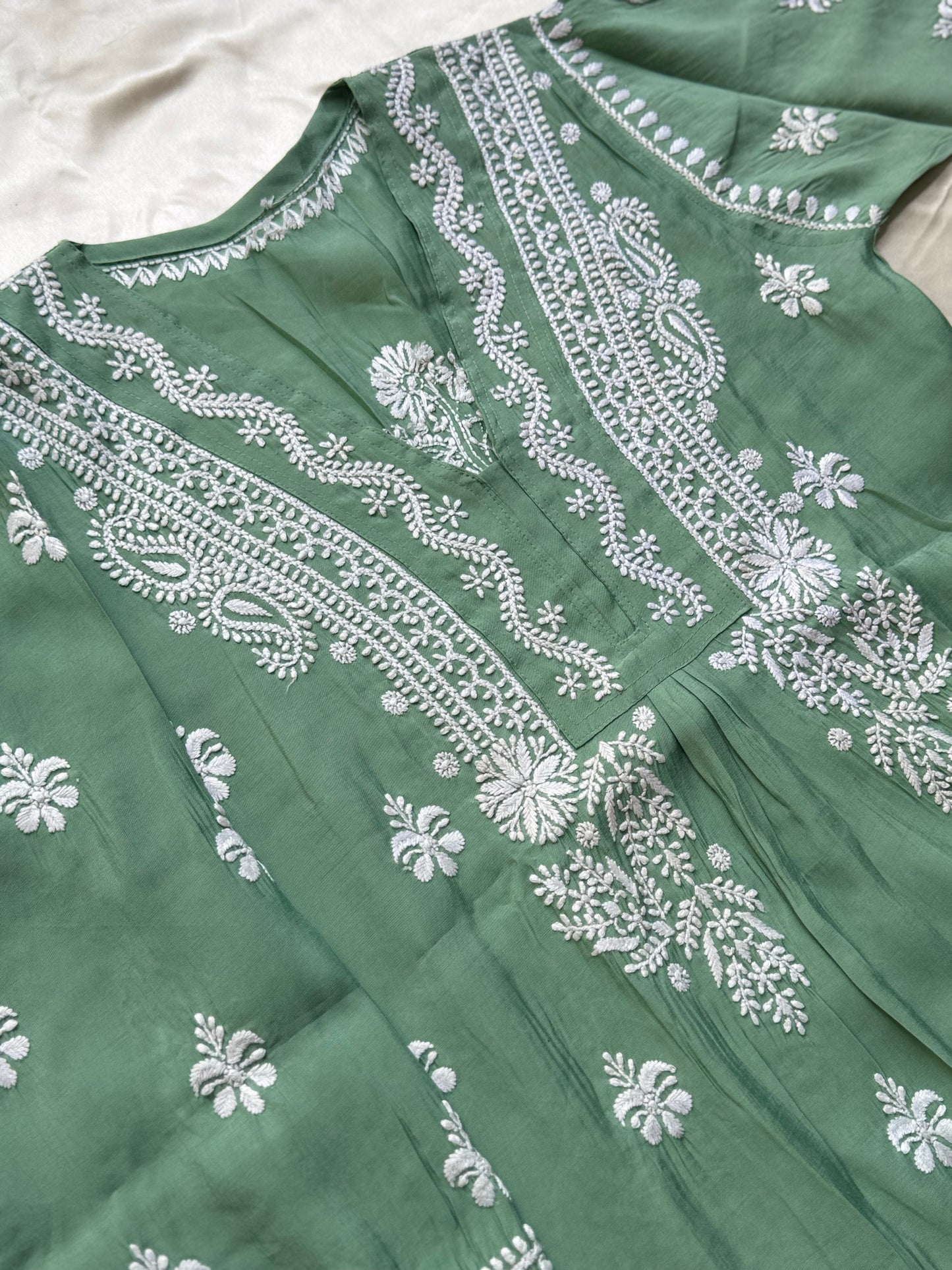 JUHI Soft Chanderi Kurti - Sage Green