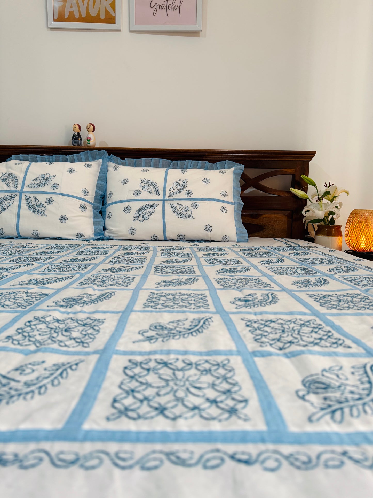 Dua - King Size Chikankari Bedsheet 100% Mulmul Cotton