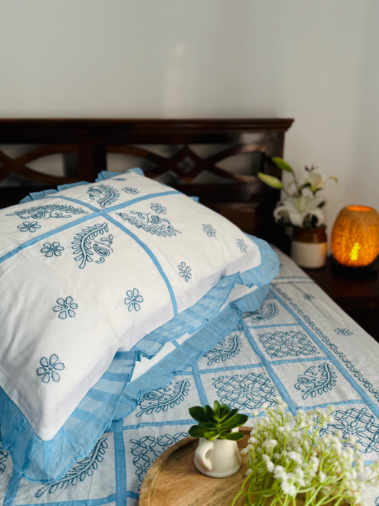 Dua - King Size Chikankari Bedsheet 100% Mulmul Cotton