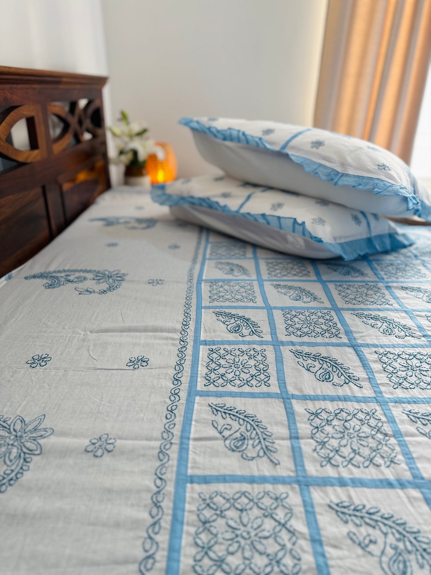Dua - King Size Chikankari Bedsheet 100% Mulmul Cotton