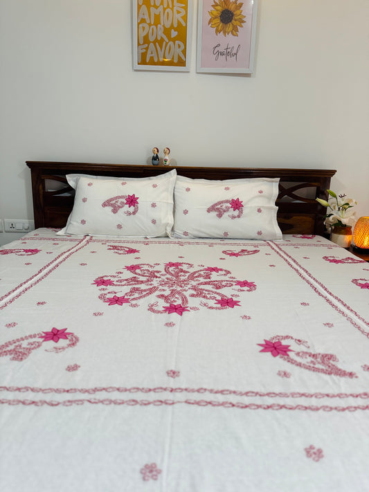 Naina - King Size Chikankari Bedsheet 100% Mulmul Cotton