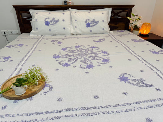 Haya - King Size Chikankari Bedsheet 100% Mulmul Cotton