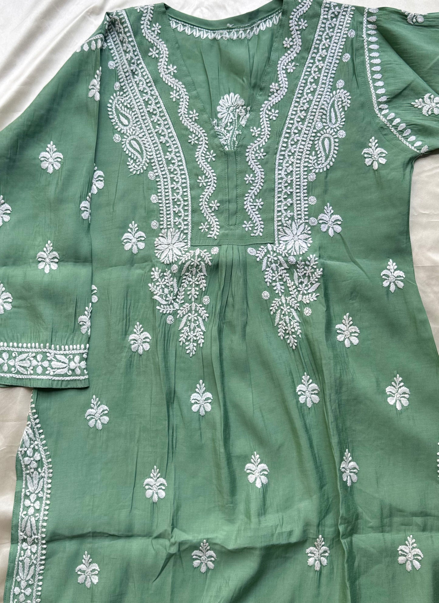 JUHI Soft Chanderi Kurti -  Sage Green